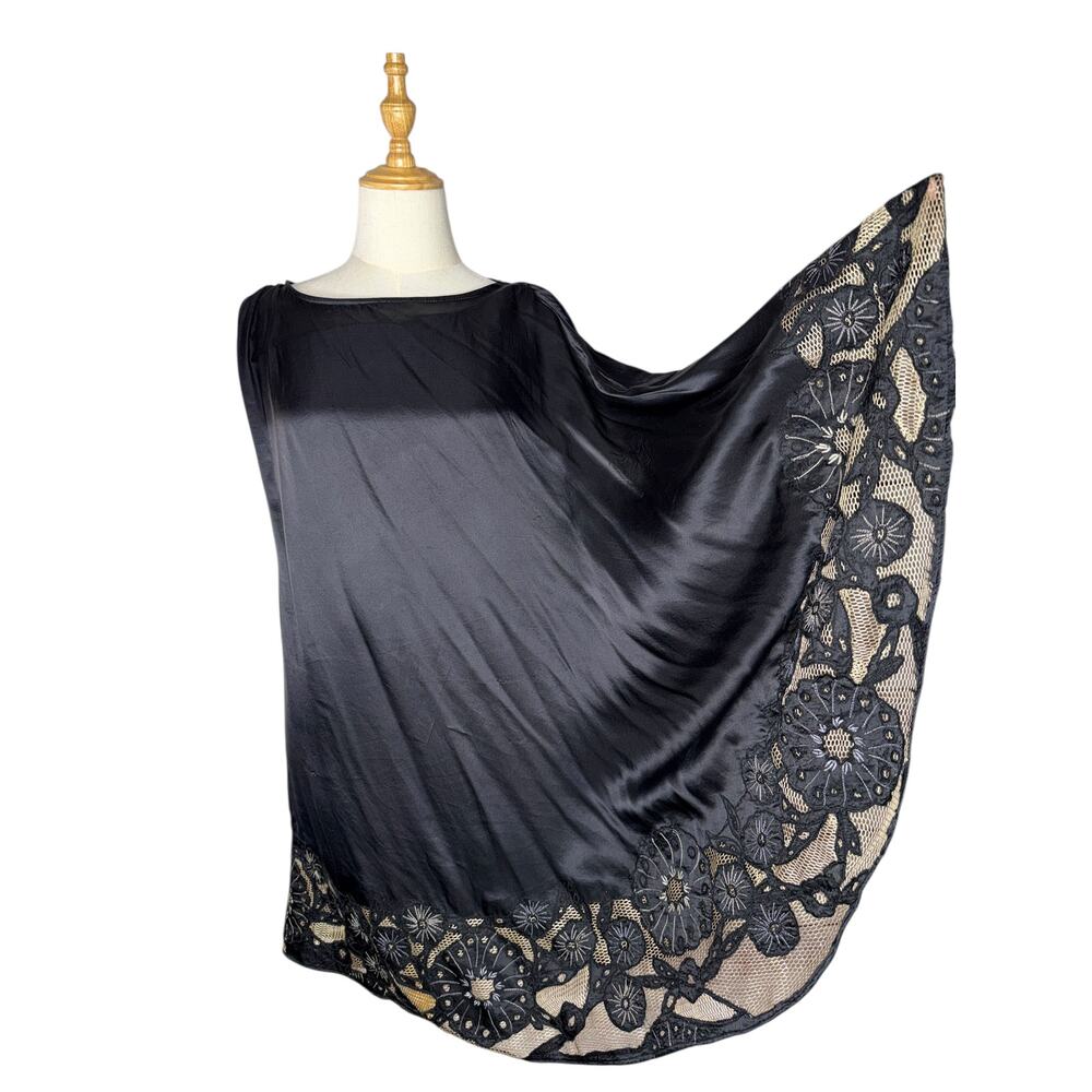 KAS New York 100% Silk Lace Sleeveless Shawl Black Mini Dress Size XS Lace